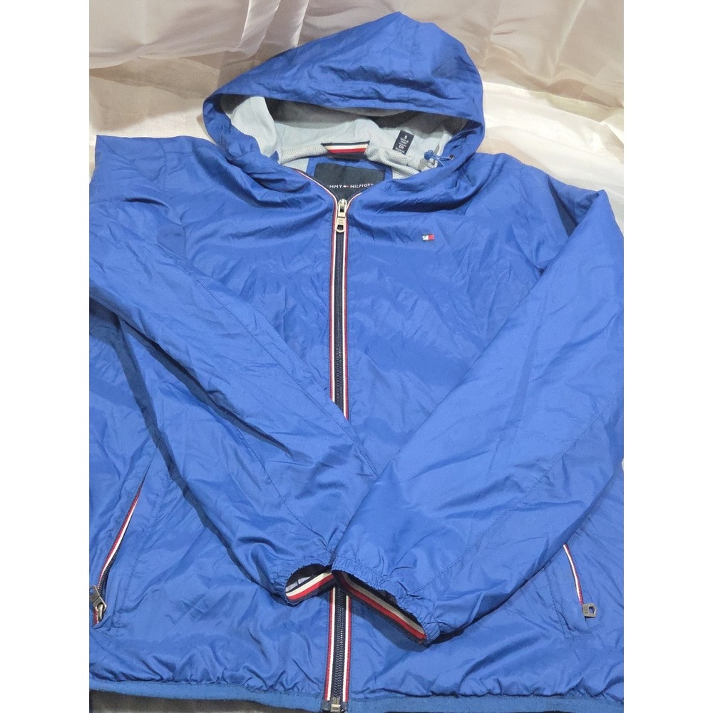 Tommy Hilfiger Men's Blue Lightweight Water Resistant Hooded Rain Jacket Small